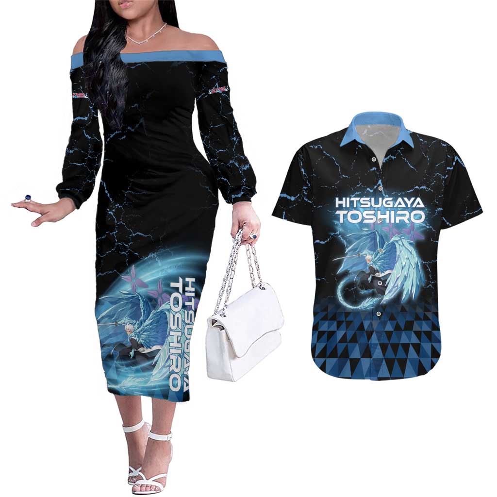 Hitsugaya Toshiro Bleach Couples Matching Off The Shoulder Long Sleeve Dress and Hawaiian Shirt Ice Element Anime Crystal Style