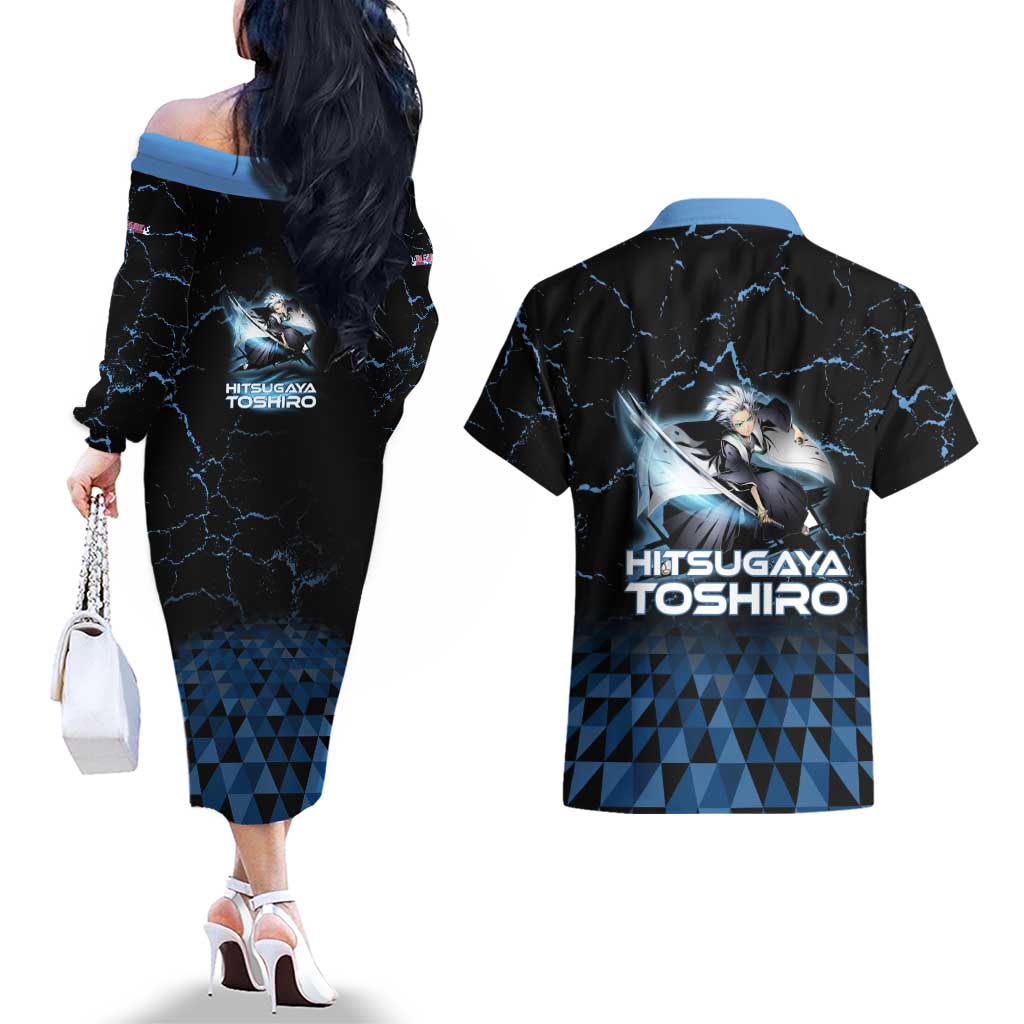 Hitsugaya Toshiro Bleach Couples Matching Off The Shoulder Long Sleeve Dress and Hawaiian Shirt Ice Element Anime Crystal Style