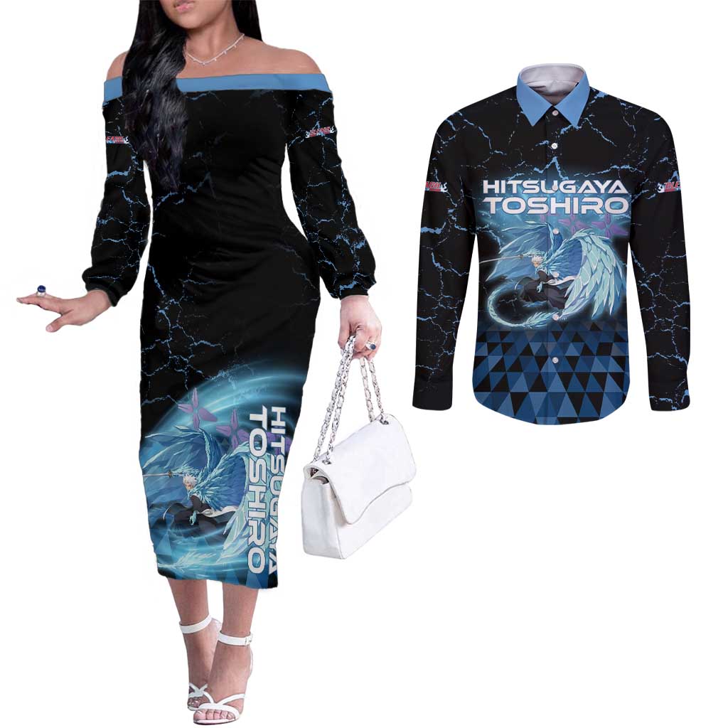 Hitsugaya Toshiro Bleach Couples Matching Off The Shoulder Long Sleeve Dress and Long Sleeve Button Shirt Ice Element Anime Crystal Style