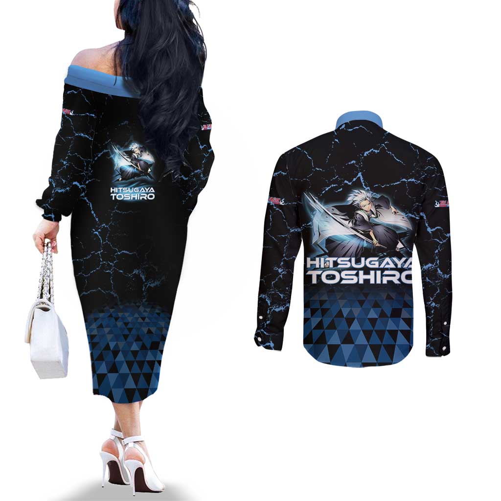 Hitsugaya Toshiro Bleach Couples Matching Off The Shoulder Long Sleeve Dress and Long Sleeve Button Shirt Ice Element Anime Crystal Style