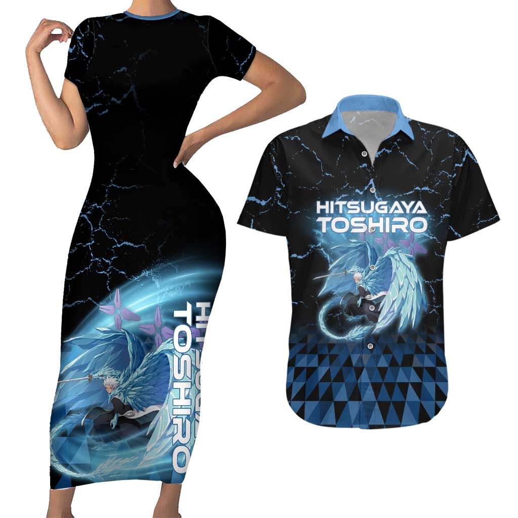 Hitsugaya Toshiro Bleach Couples Matching Short Sleeve Bodycon Dress and Hawaiian Shirt Ice Element Anime Crystal Style