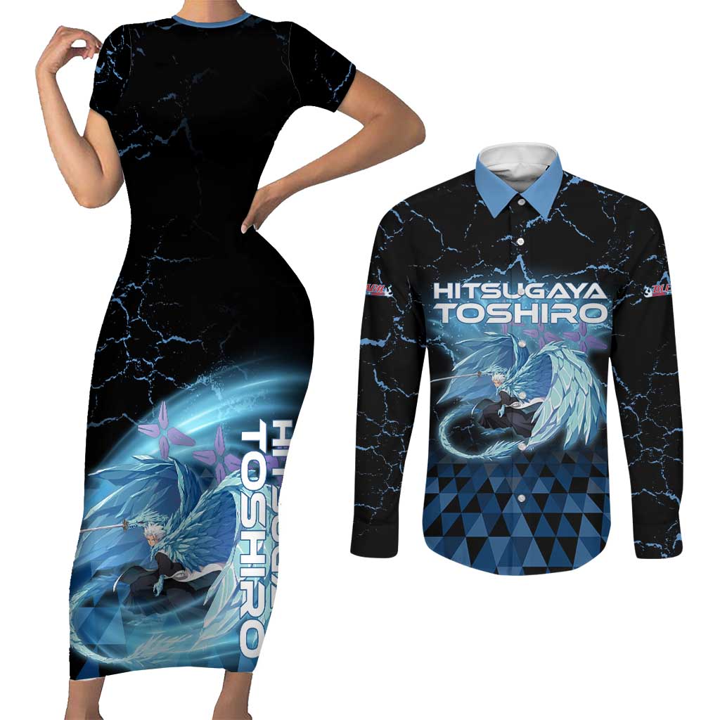 Hitsugaya Toshiro Bleach Couples Matching Short Sleeve Bodycon Dress and Long Sleeve Button Shirt Ice Element Anime Crystal Style