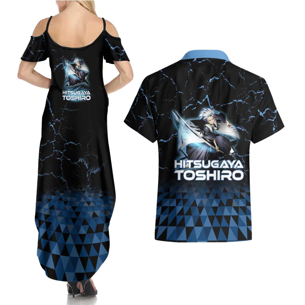 Hitsugaya Toshiro Bleach Couples Matching Summer Maxi Dress and Hawaiian Shirt Ice Element Anime Crystal Style