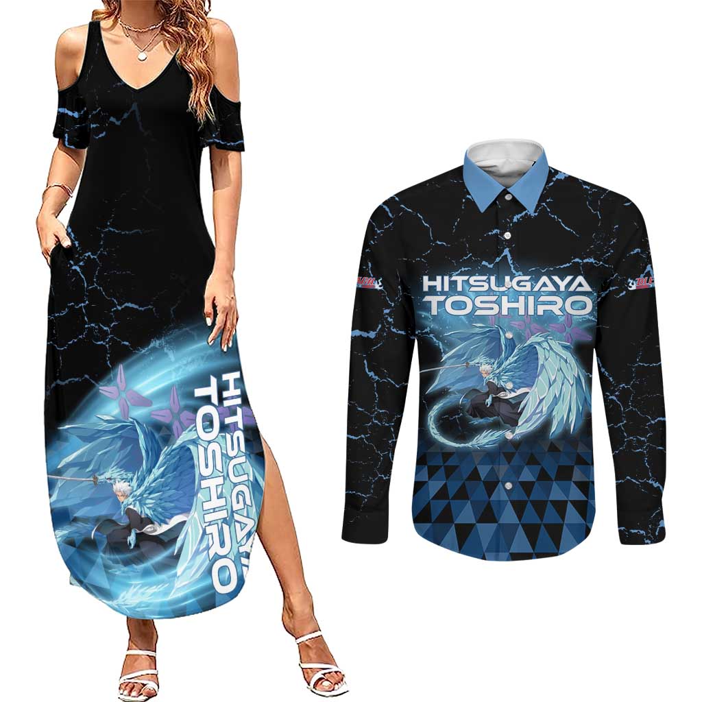 Hitsugaya Toshiro Bleach Couples Matching Summer Maxi Dress and Long Sleeve Button Shirt Ice Element Anime Crystal Style