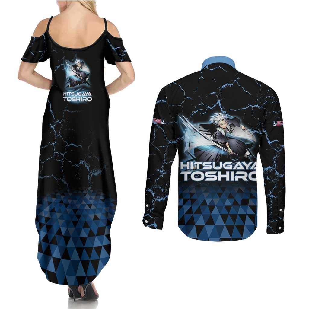 Hitsugaya Toshiro Bleach Couples Matching Summer Maxi Dress and Long Sleeve Button Shirt Ice Element Anime Crystal Style