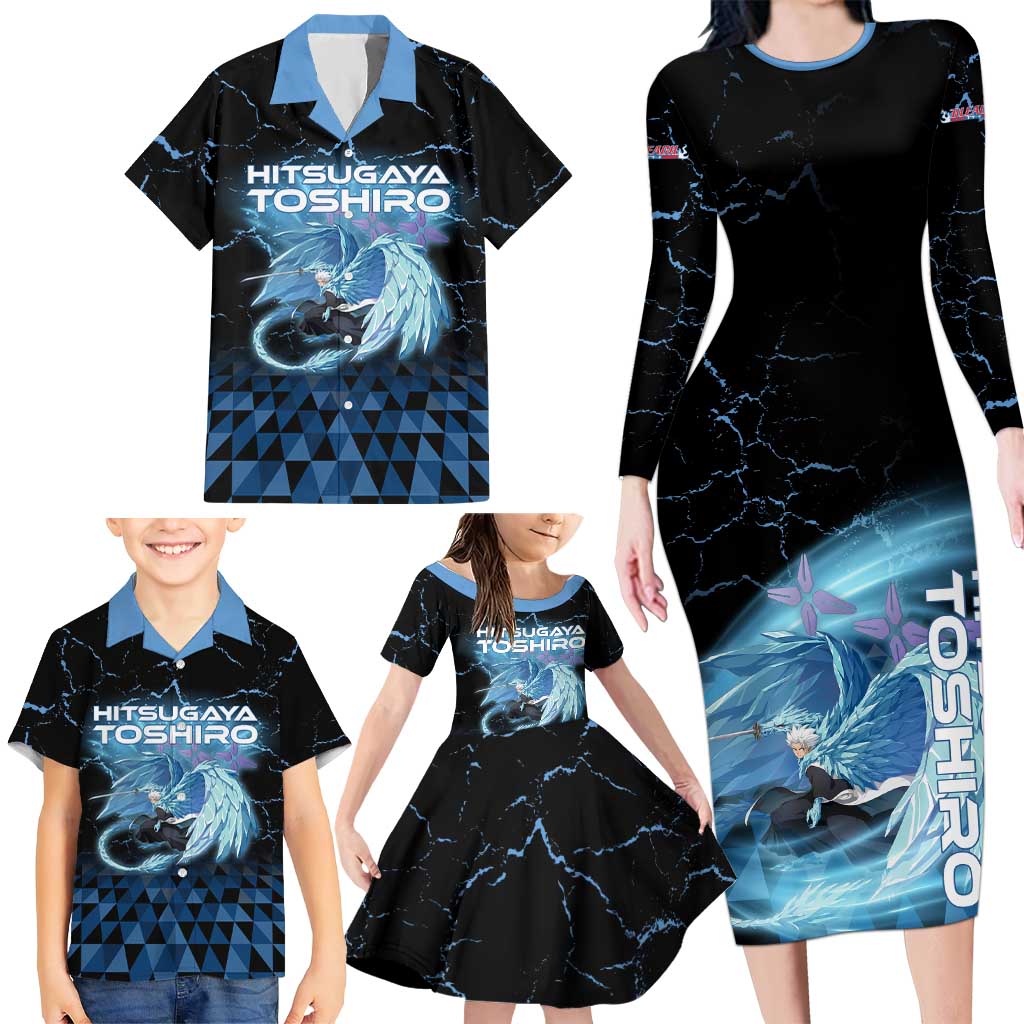 Hitsugaya Toshiro Bleach Family Matching Long Sleeve Bodycon Dress and Hawaiian Shirt Ice Element Anime Crystal Style