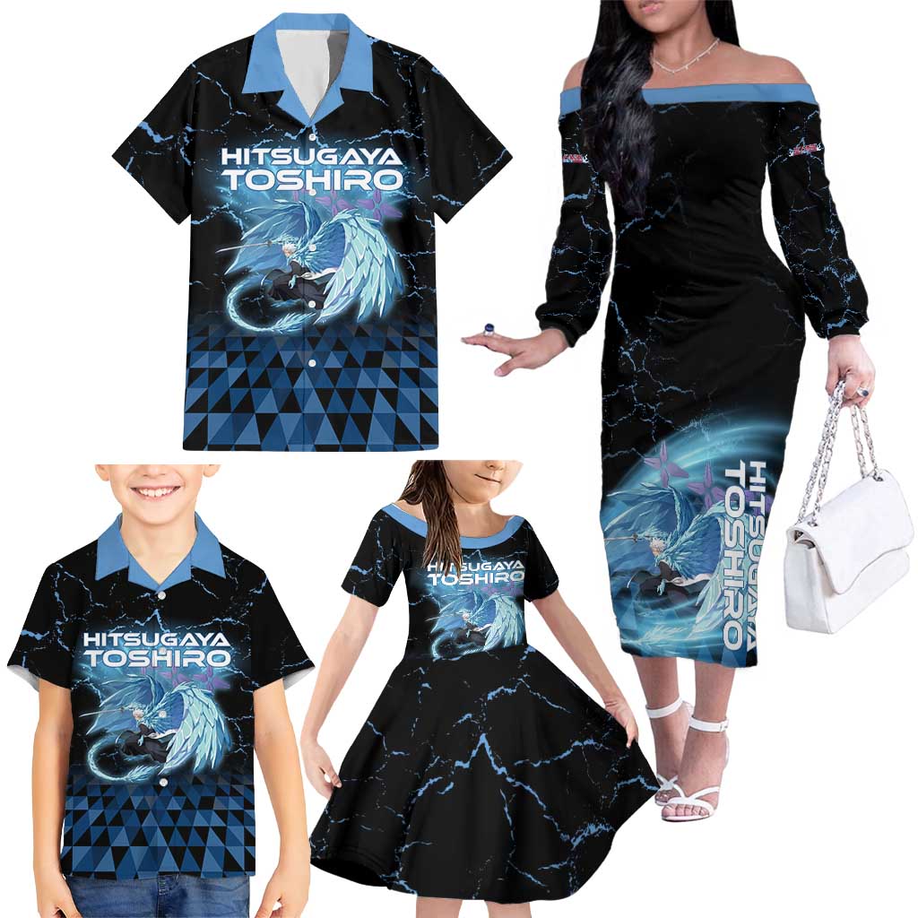 Hitsugaya Toshiro Bleach Family Matching Off The Shoulder Long Sleeve Dress and Hawaiian Shirt Ice Element Anime Crystal Style