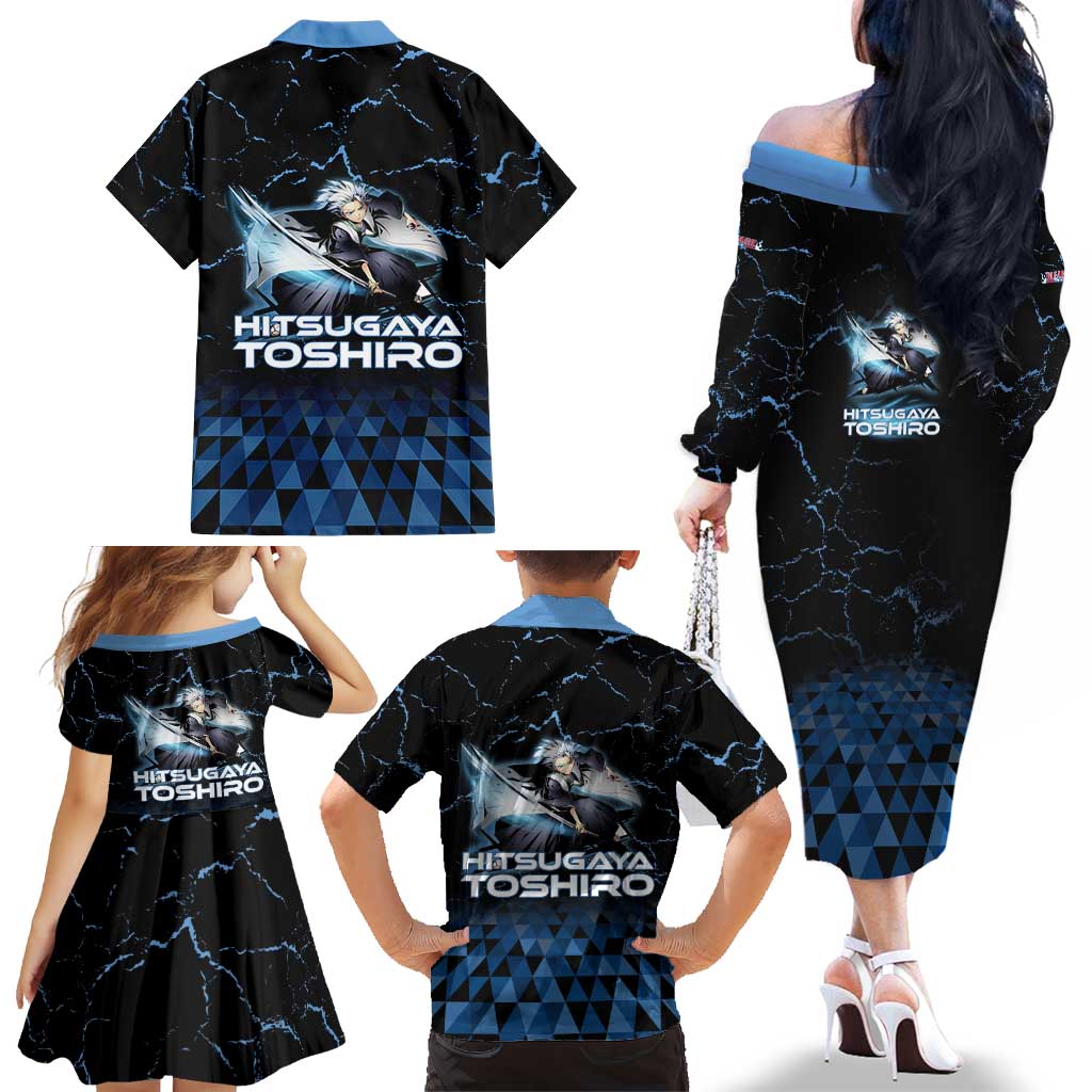 Hitsugaya Toshiro Bleach Family Matching Off The Shoulder Long Sleeve Dress and Hawaiian Shirt Ice Element Anime Crystal Style