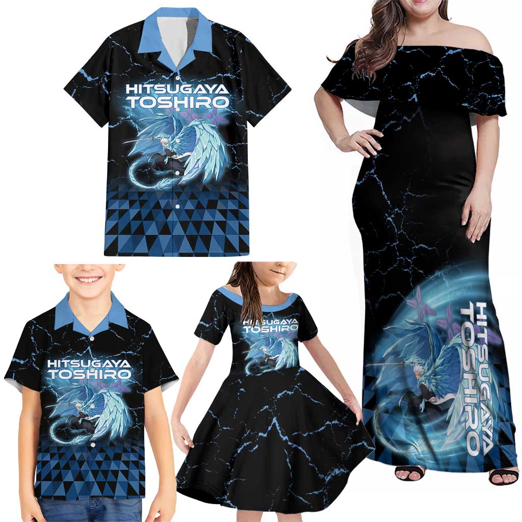Hitsugaya Toshiro Bleach Family Matching Off Shoulder Maxi Dress and Hawaiian Shirt Ice Element Anime Crystal Style