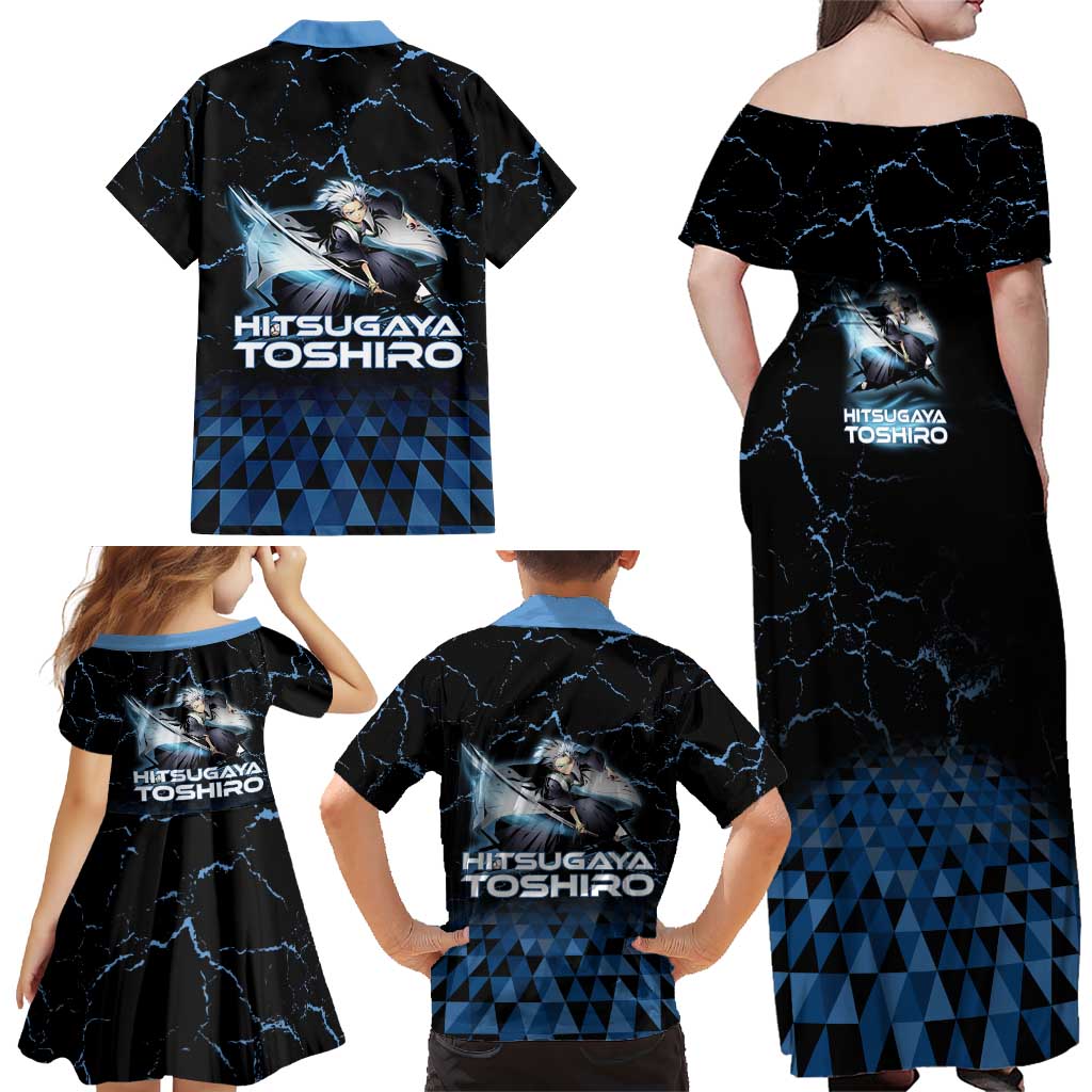 Hitsugaya Toshiro Bleach Family Matching Off Shoulder Maxi Dress and Hawaiian Shirt Ice Element Anime Crystal Style