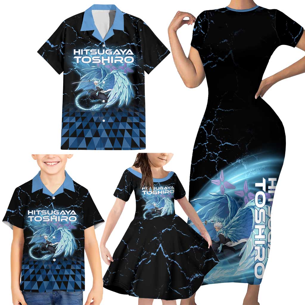 Hitsugaya Toshiro Bleach Family Matching Short Sleeve Bodycon Dress and Hawaiian Shirt Ice Element Anime Crystal Style