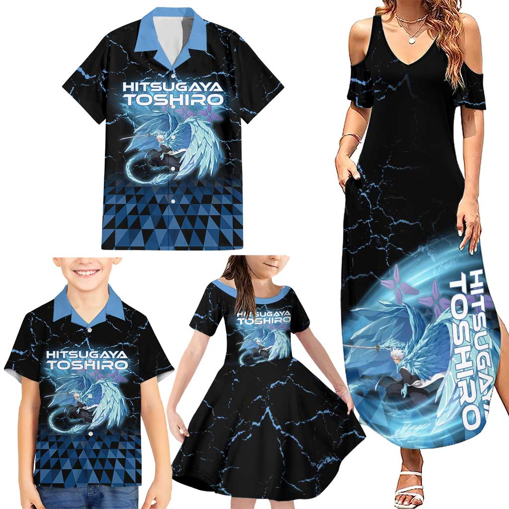 Hitsugaya Toshiro Bleach Family Matching Summer Maxi Dress and Hawaiian Shirt Ice Element Anime Crystal Style