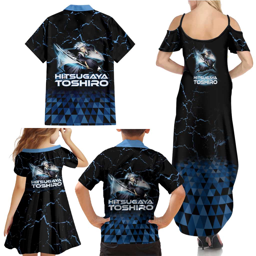 Hitsugaya Toshiro Bleach Family Matching Summer Maxi Dress and Hawaiian Shirt Ice Element Anime Crystal Style