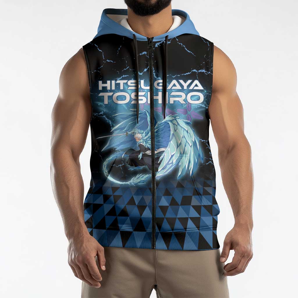 Hitsugaya Toshiro Bleach Sleeveless Zip Hoodie Ice Element Anime Crystal Style