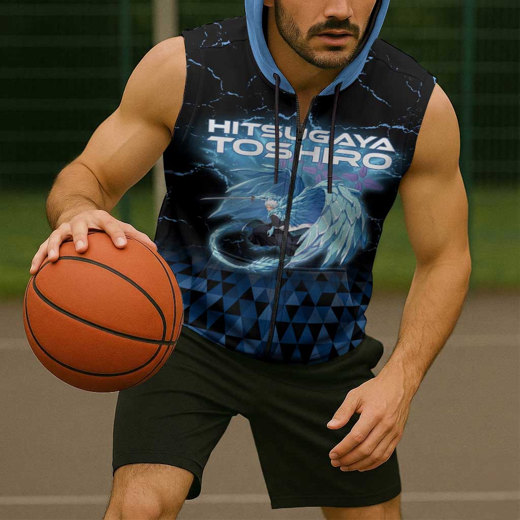Hitsugaya Toshiro Bleach Sleeveless Zip Hoodie Ice Element Anime Crystal Style