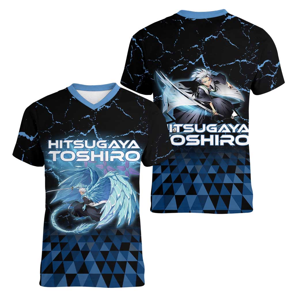 Hitsugaya Toshiro Bleach Women V-Neck T-Shirt Ice Element Anime Crystal Style