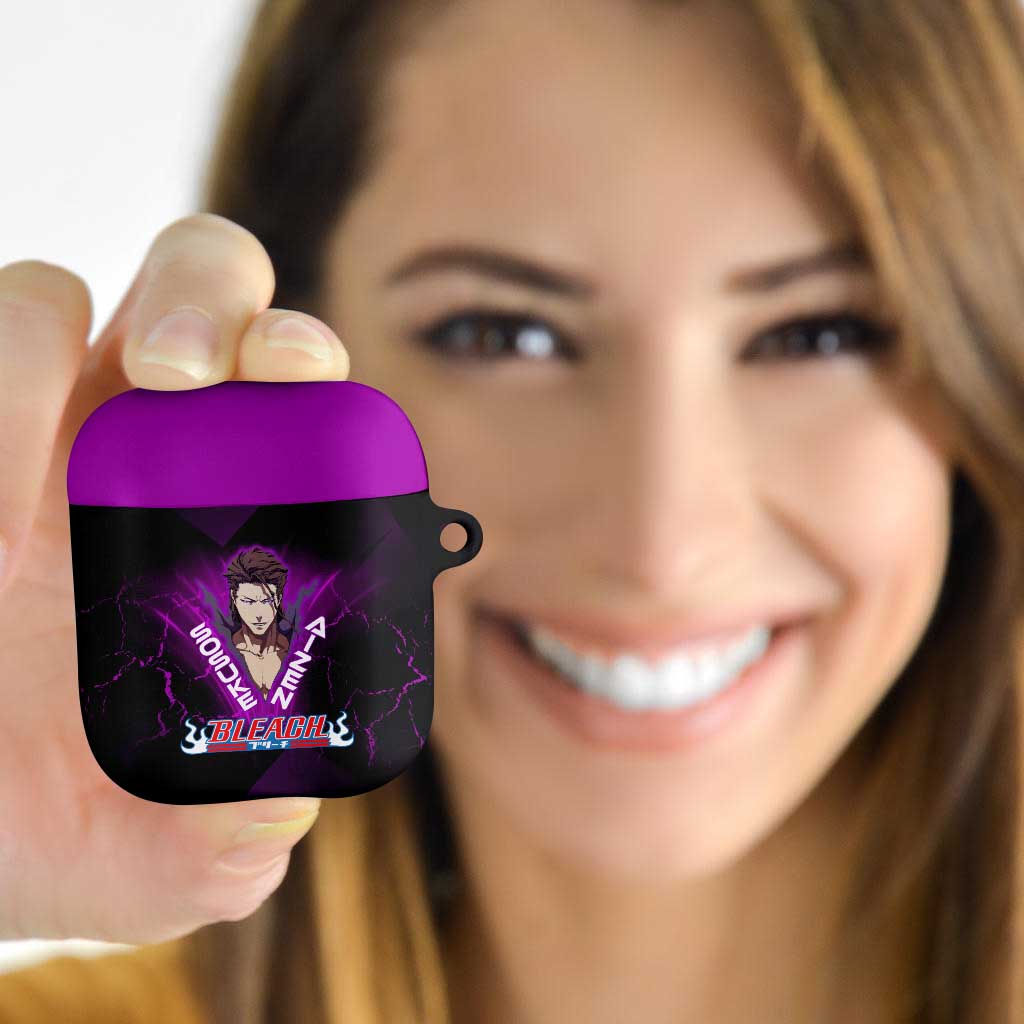 Sosuke Aizen AirPods Case Neon Purple Anime Energy Aura Illustration