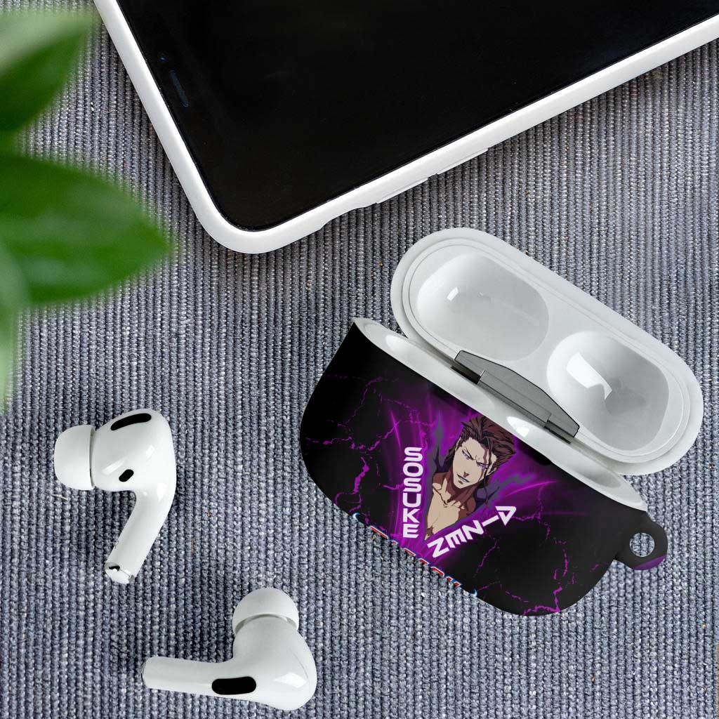 Sosuke Aizen AirPods Case Neon Purple Anime Energy Aura Illustration