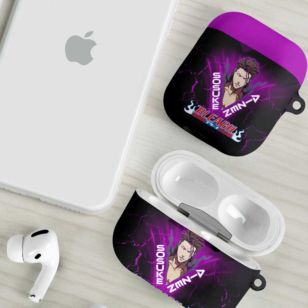 Sosuke Aizen AirPods Case Neon Purple Anime Energy Aura Illustration