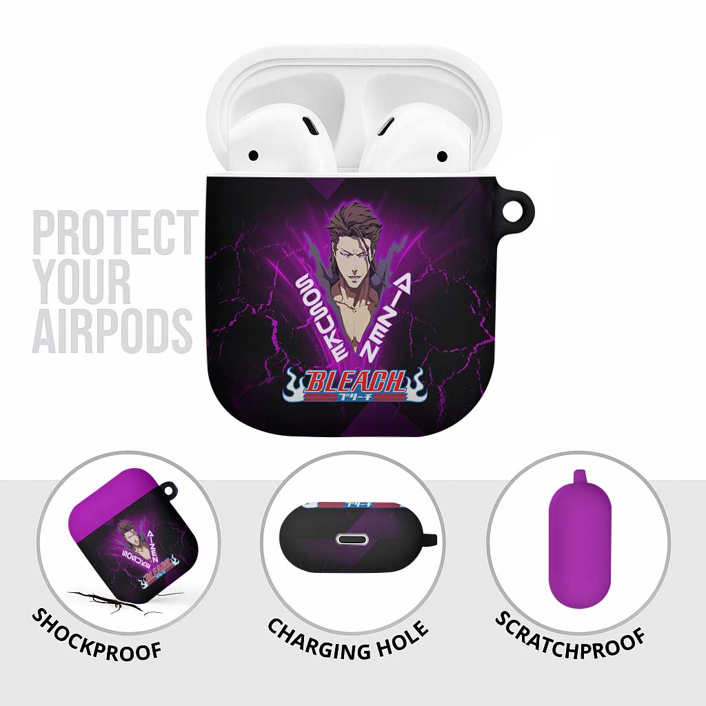 Sosuke Aizen AirPods Case Neon Purple Anime Energy Aura Illustration
