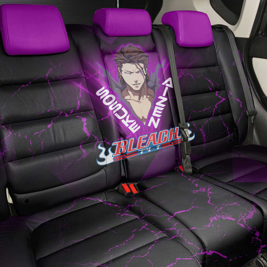 Sosuke Aizen Back Car Seat Cover Neon Purple Anime Energy Aura Illustration
