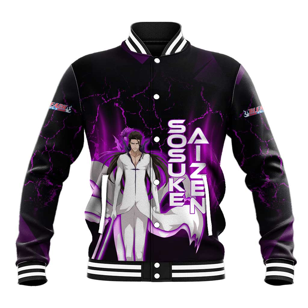 Sosuke Aizen Baseball Jacket Neon Purple Anime Energy Aura Illustration
