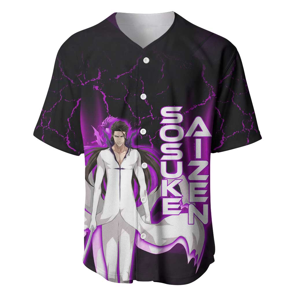 Sosuke Aizen Baseball Jersey Neon Purple Anime Energy Aura Illustration