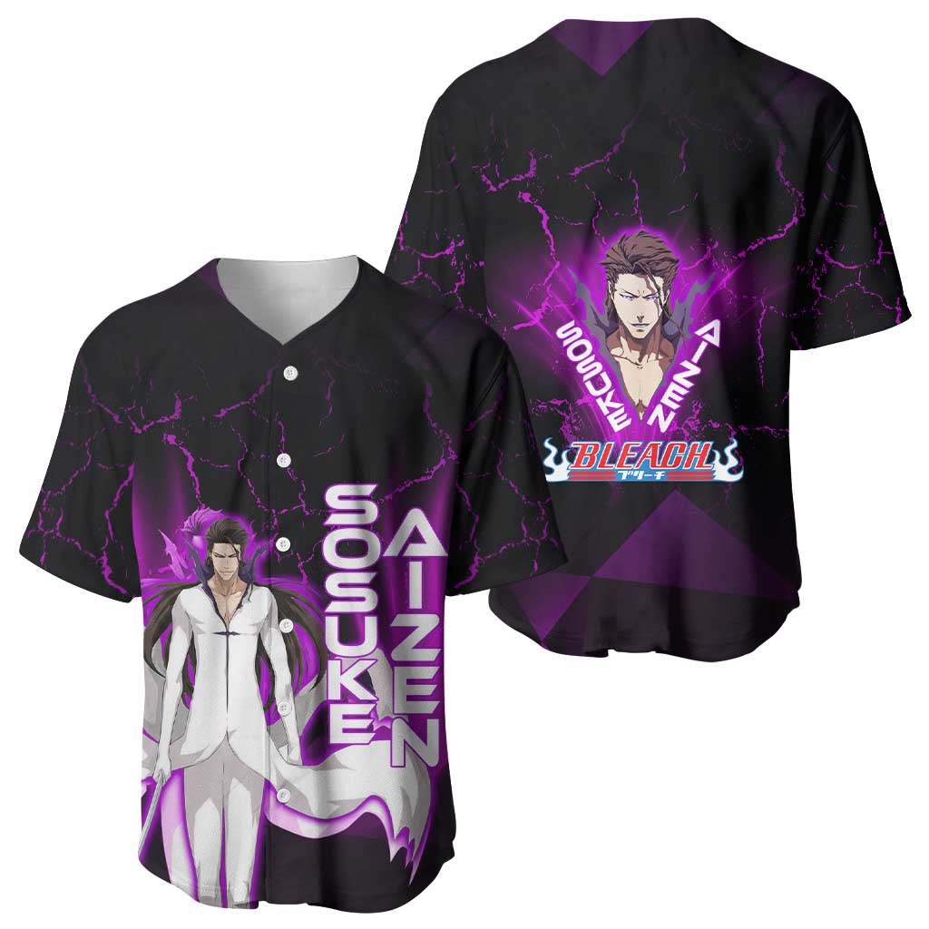 Sosuke Aizen Baseball Jersey Neon Purple Anime Energy Aura Illustration