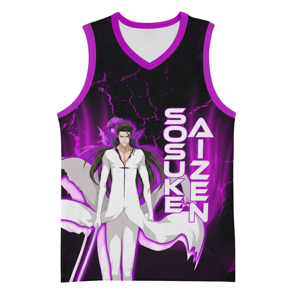 Sosuke Aizen Basketball Jersey Neon Purple Anime Energy Aura Illustration