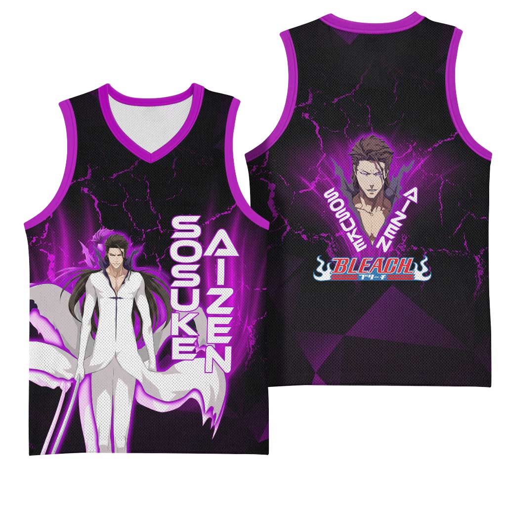 Sosuke Aizen Basketball Jersey Neon Purple Anime Energy Aura Illustration