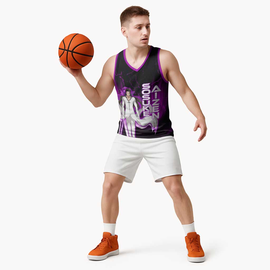 Sosuke Aizen Basketball Jersey Neon Purple Anime Energy Aura Illustration