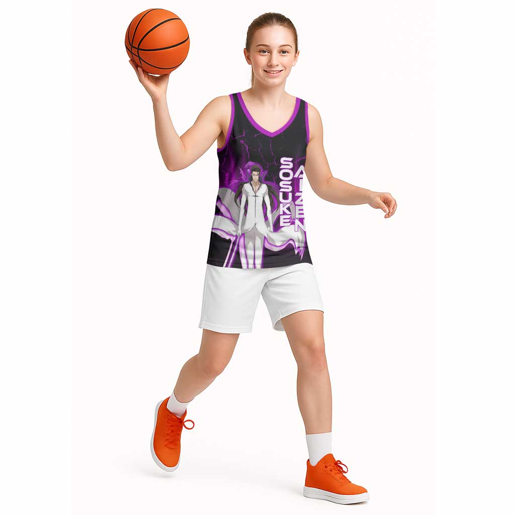 Sosuke Aizen Basketball Jersey Neon Purple Anime Energy Aura Illustration