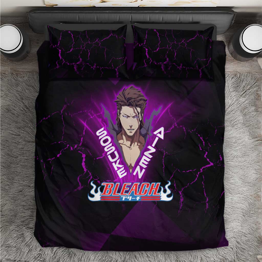 Sosuke Aizen Bedding Set Neon Purple Anime Energy Aura Illustration