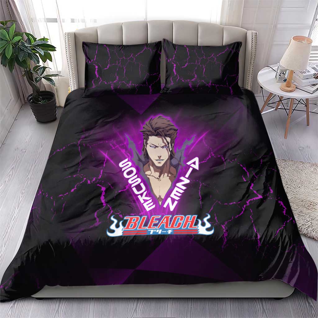 Sosuke Aizen Bedding Set Neon Purple Anime Energy Aura Illustration