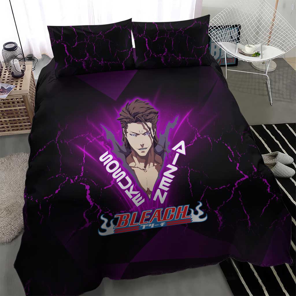 Sosuke Aizen Bedding Set Neon Purple Anime Energy Aura Illustration