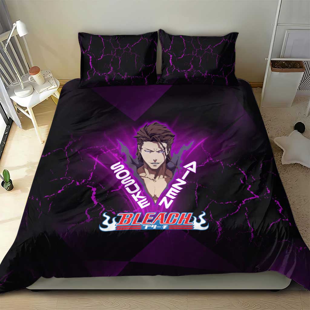 Sosuke Aizen Bedding Set Neon Purple Anime Energy Aura Illustration