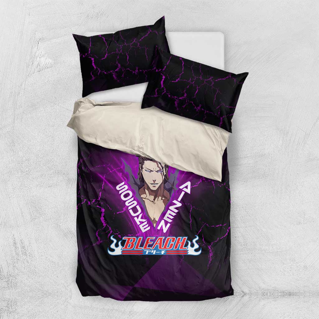 Sosuke Aizen Bedding Set Neon Purple Anime Energy Aura Illustration