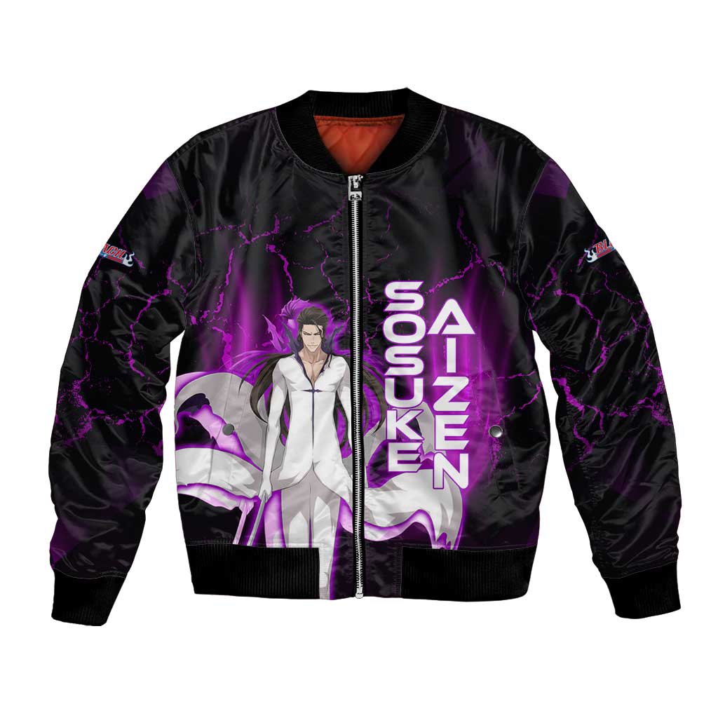 Sosuke Aizen Bomber Jacket Neon Purple Anime Energy Aura Illustration