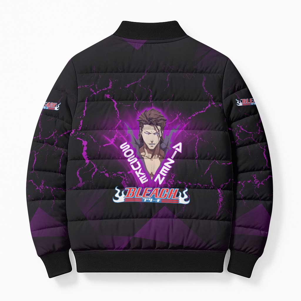 Sosuke Aizen Bomber Puffer Jacket Neon Purple Anime Energy Aura Illustration