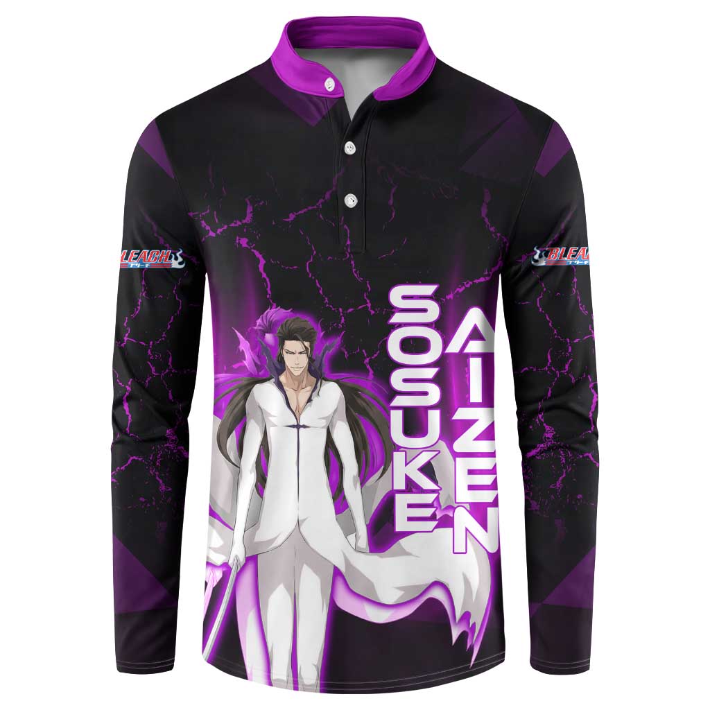 Sosuke Aizen Button Sweatshirt Neon Purple Anime Energy Aura Illustration