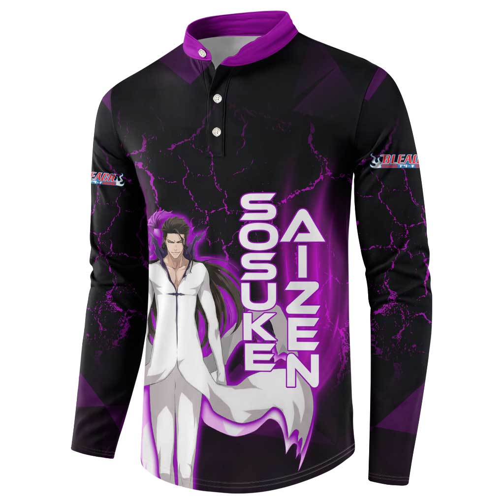Sosuke Aizen Button Sweatshirt Neon Purple Anime Energy Aura Illustration