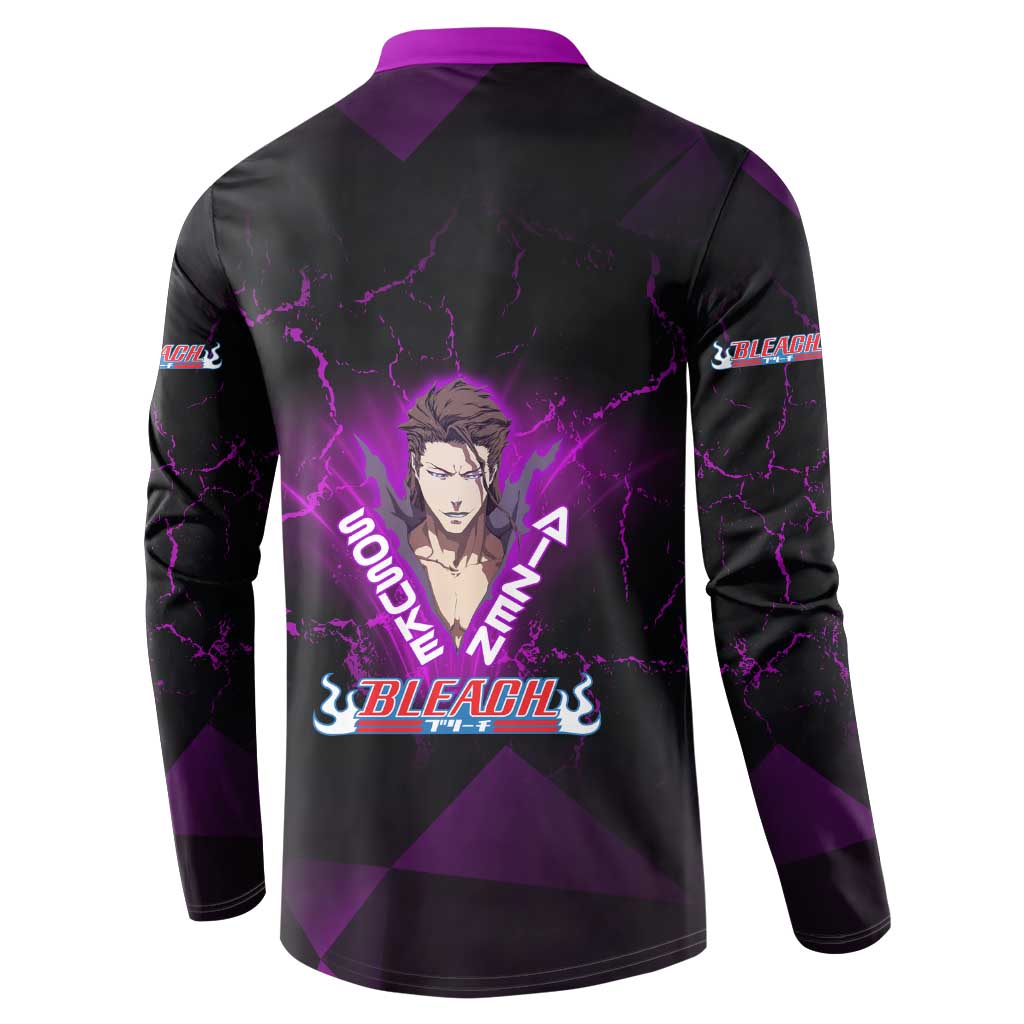 Sosuke Aizen Button Sweatshirt Neon Purple Anime Energy Aura Illustration
