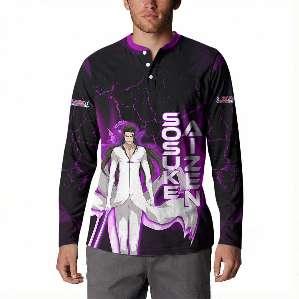 Sosuke Aizen Button Sweatshirt Neon Purple Anime Energy Aura Illustration