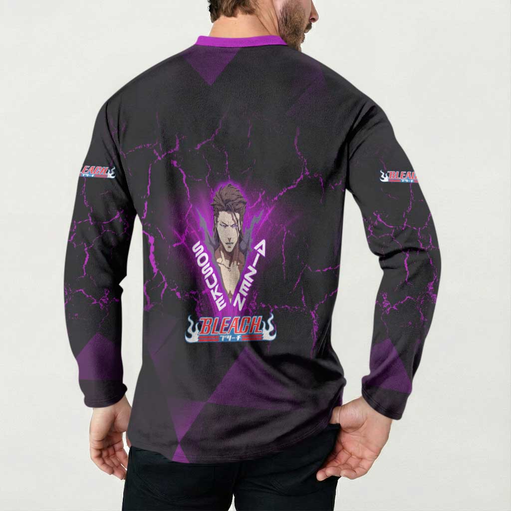 Sosuke Aizen Button Sweatshirt Neon Purple Anime Energy Aura Illustration