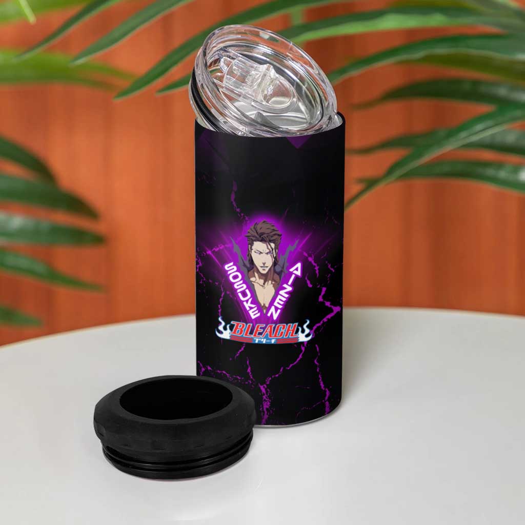 Sosuke Aizen 4 in 1 Can Cooler Tumbler Neon Purple Anime Energy Aura Illustration
