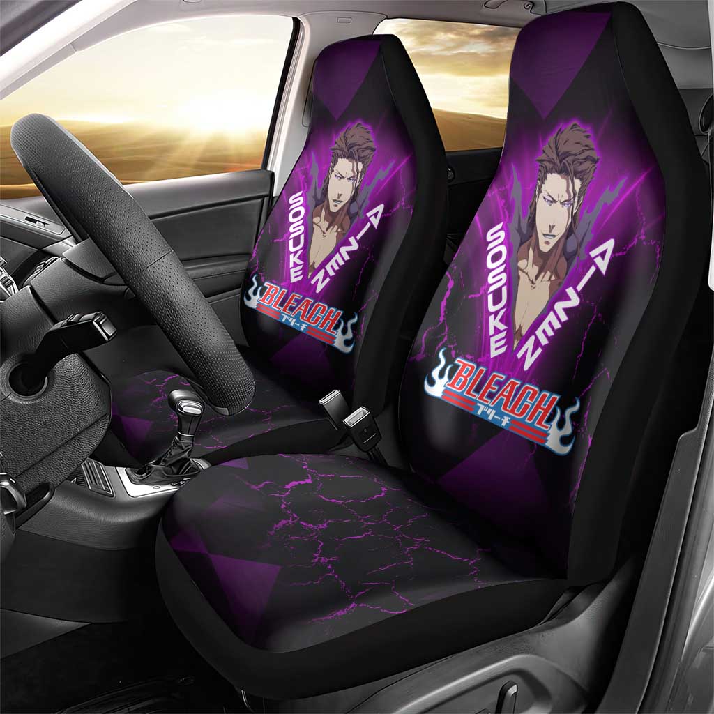 Sosuke Aizen Car Seat Cover Neon Purple Anime Energy Aura Illustration