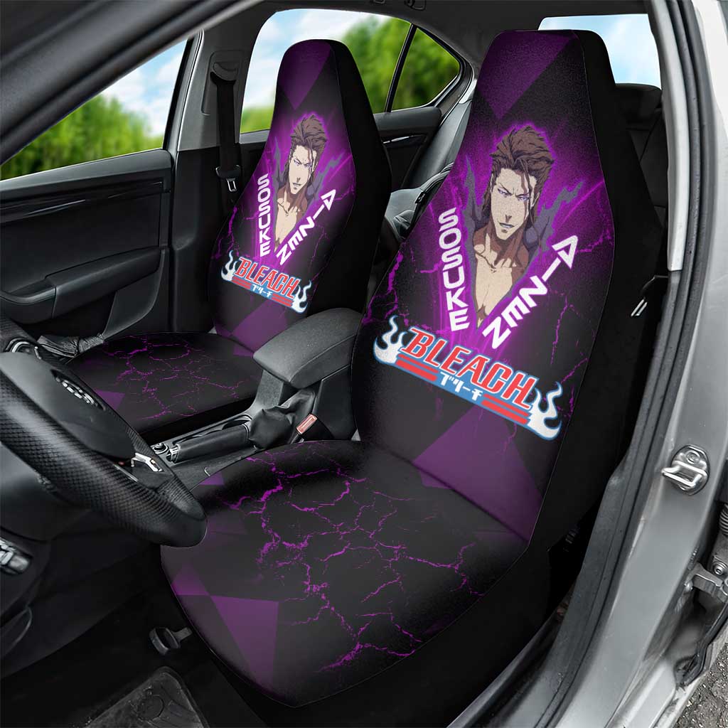 Sosuke Aizen Car Seat Cover Neon Purple Anime Energy Aura Illustration