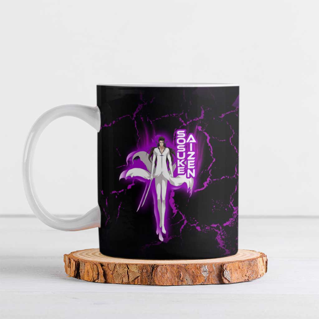 Sosuke Aizen Ceramic Mug Neon Purple Anime Energy Aura Illustration