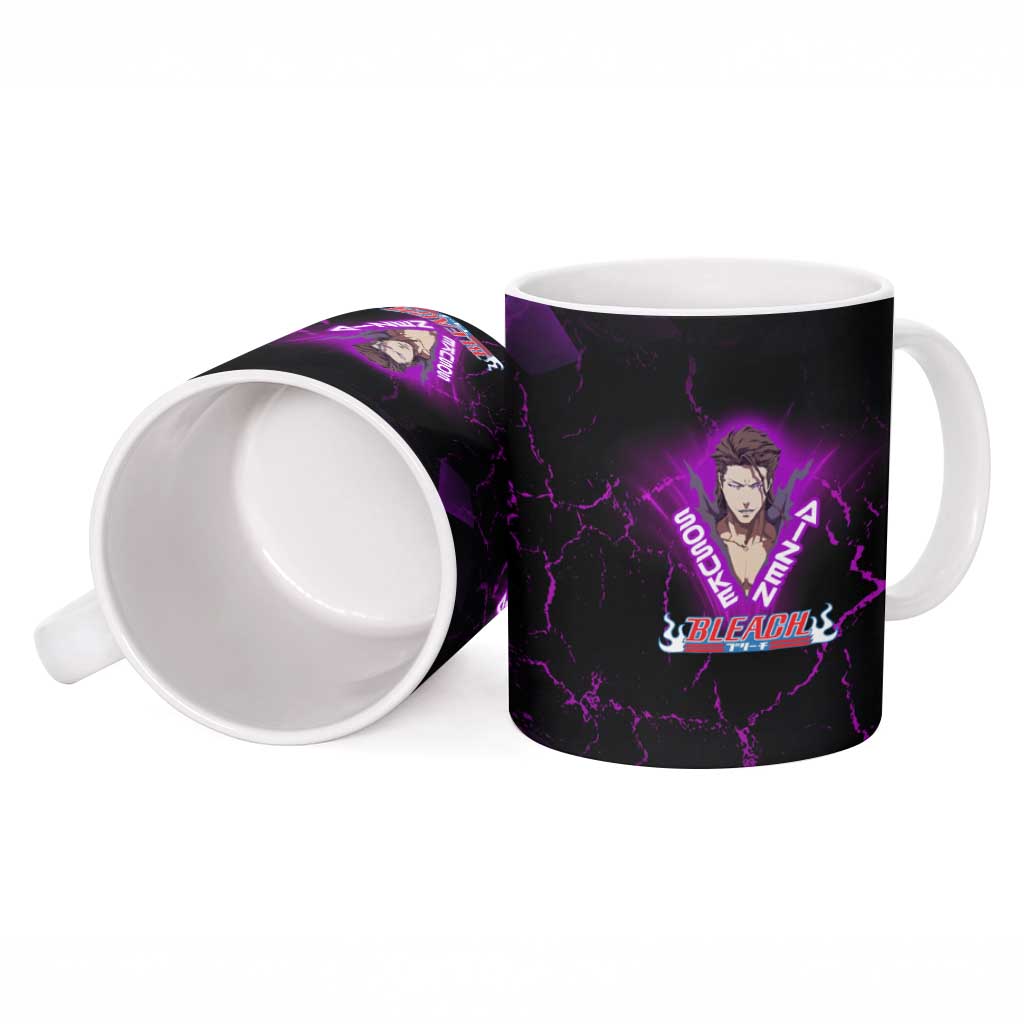 Sosuke Aizen Ceramic Mug Neon Purple Anime Energy Aura Illustration