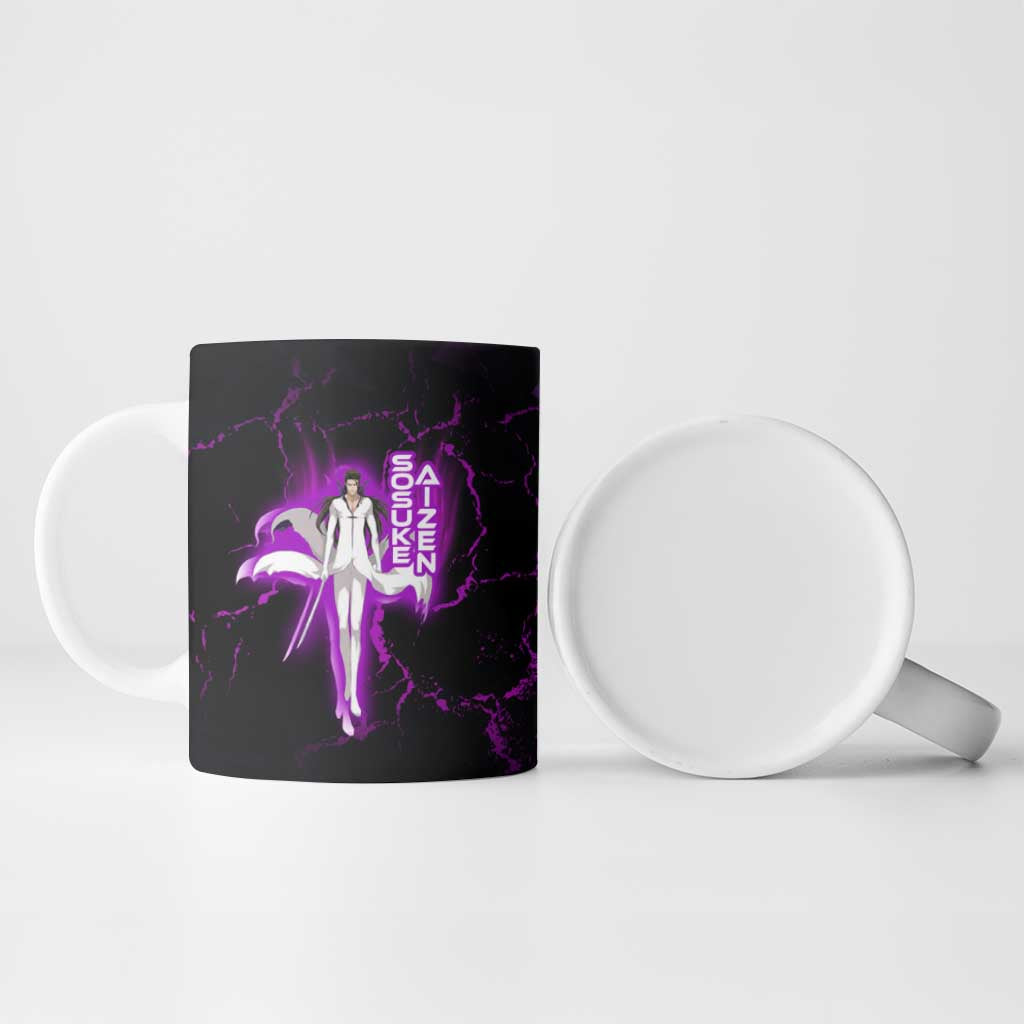 Sosuke Aizen Ceramic Mug Neon Purple Anime Energy Aura Illustration